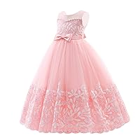 IBTOM CASTLE Flower Girl Pageant Embroidery Lace Tulle Dress for Kids Wedding Bridesmaid Birthday Party Formal Princess Gown