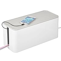 mDesign Cable Management Box - Storage Organizer for Power Strips, Cords, Surge Protectors - Hide Loose Wires in Home Office, Computer Workstations, Desks, Entertainment Centers - Large, White/Stone
