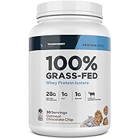 Grass-Fed Whey Protein Isolate - Natural Flavor, Gluten Free Whey Protein Powder w/ 28g of Protein per Serving & 9 Essential Amino Acids - 30 Servings, Oatmeal Chocolate Chip Cookie