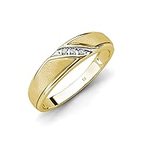 Natural Diamond of 1.00 mm Angled Brushed and Polished Finish Prong 3 Stone Men Wedding Band 10K Yellow Gold-8.5