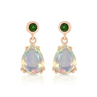 Opal Earrings for Women, Ethiopian Opal Jewelry 925 Silver Stud Dangle Earrings for Women Girls for Daily Wear Rose Gold Plated