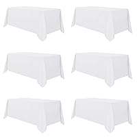 sancua 6 Pack White Tablecloth 90 x 132 Inch - Rectangle Table Cloth for 6 Feet Table Stain and Wrinkle Resistant Washable Polyester Table Cover for Dining Wedding Banquet Party Buffet Restaurant