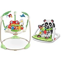 Fisher-Price Rainforest Jumperoo, 37x32x32 Inch (Pack of 1) & Portable Baby Chair Sit-Me-Up Floor Seat with Developmental Toys and Crinkle & Squeaker Seat Pad, Panda Paws (Amazon Exclusive)