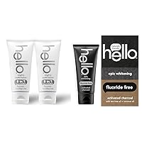 hello Mighty Multitasker Fluoride Toothpaste, 8-in-1 Toothpaste with Minty Flavor & Activated Charcoal Epic Whitening Fluoride Free Toothpaste, Fresh Mint + Coconut Oil, Vegan & SLS Free