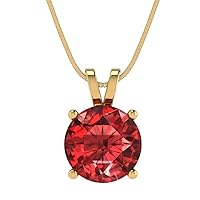 Clara Pucci 3.1 ct Round Cut Genuine Natural Red Garnet Solitaire Pendant Necklace With 18