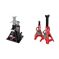 Powerbuilt Alltrade 640912 Black 3 Ton, All-in-One Bottle Jack & Big RED T43202 Torin Steel Jack Stands: 3 Ton (6,000 lb) Capacity, Red, 1 Pair