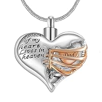 Stainless Steel A Piece of My Heart lives in heaven Two Tone Locket Heart Pendant Cremation Keepsake Ash Holder Memorial Urn Necklace for Ashes with Funnel Kit (dad)