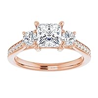 10K Solid Rose Gold Handmade Engagement Ring 1 CT Princess Cut Moissanite Diamond Solitaire Wedding/Bridal Ring Set for Women/Her Propose Rings, Perfact for Gift Or As You Want