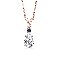 Gem Stone King 18K Rose Gold Plated Silver Blue Sapphire Pendant with Chain Set with Moissanite (1.38 Cttw)