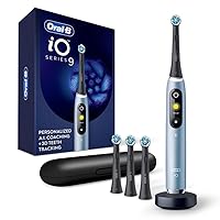 Oral-B iO Series 9 Rechargeable Electric Toothbrush, Aquamarine with 4 Brush Heads and Travel Case - Visible Pressure Sensor to Protect Gums – 7 Cleaning Modes - 2 Minute Timer