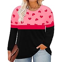 RITERA Plus Size Shirts for Womens Red Hearts Tunics Tops Color Block Valentines Day Sweatshirts 2XL Hot Pink-Heart