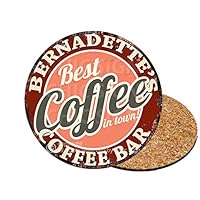 BERNADETTE’S Best Coffee in Town Coffee Bar 6 of Set Custom Personalized Coasters Rustic Shabby Vintage Style Retro Kitchen Bar Pub Coffee Shop Housewarming Gift Wedding Gift Ideas