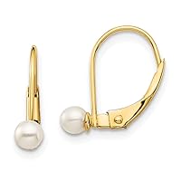 14k Yellow Gold Polished Leverback 3mm Freshwater Cultured Pearl for boys or girls Earrings Measures 13x4mm