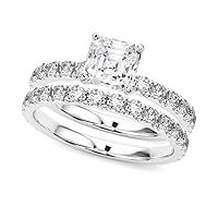 Rylos 1.5 Carat 14K White Gold Cushion Cut Engagement Ring + Wedding Band | Certified Lab Grown Diamonds | VS-SI Quality | Size 8