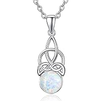 KINGWHYTE Opal Necklace Celtic Knot Necklace 925 Sterling Silver Necklace Pendant Celtic Knot Pndant Jewellery Gift for Women and Girls