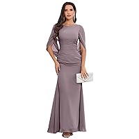 VCCICANY Cape Sleeve Mermaid Chiffon Mother of The Bride Dresses for Wedding Long Pleated Mother of The Groom Dresses