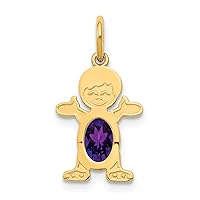 14k Gold Boy Oval Amethyst Birth Month Pendant Necklace Jewelry for Women in White Gold Yellow Gold Choice of Birth Month and 6x4mm-February