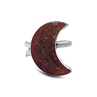 Crescent Moon Chip Stone Inlay Ring Crushed Acrylic Lunar Silver Metal Adjustable Band - Celestial Fashion Handmade Jewelry Boho Accessories