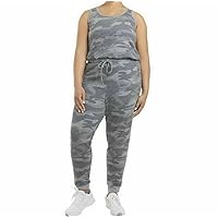 Danskin Women's French Terry Fabric Lounge Jumpsuit,Grey Camo, Large