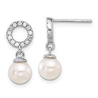 14k White Gold 6 7mm Round White Akoya Pearl and .20ct Diamond DReligious Guardian Angel Earrings Measures 17.5x7.25mm Wide Jewelry Gifts for Women