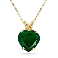 Natural Heart Shape Emerald Scroll Solitaire Pendant in 14K Yellow Gold From 4MM- 5MM