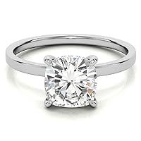 Nitya Jewels 2 CT Cushion Cut Colorless Moissanite Engagement Ring Wedding Band Gold Silver Eternity Solitaire Ring Halo Ring Antique Anniversary Promise Gift Her, Bridal Ring