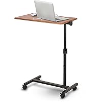 Overbed C Table, Adjustable Height with Wheels, Brown