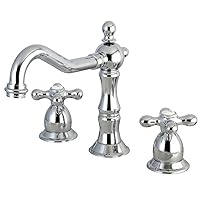 Kingston Brass KS1971AX Heritage Widespread Lavatory Faucet with Metal Cross Handle, Polished Chrome, 8-Inch Adjustable Center