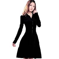 Long-Sleeved Zipper Velvet Black V-Neck Slim Dress plus1x-10x(SZ16-52)