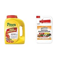 Preen Garden Weed Preventer - 5.625 lb. - Covers 900 sq. ft. & Spectracide Weed & Grass Killer, Use On Driveways, Walkways and Around Trees and Flower Beds, 1 Gallon (RTU Spray)