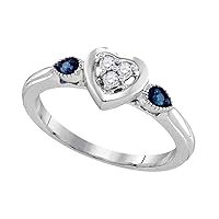 The Diamond Deal Sterling Silver Womens Round Blue Color Enhanced Diamond Heart Cluster Ring 1/10 Cttw