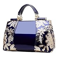 Women Patent Leather Fashion Handbags Double Sided Sequin Embroidery Shoulder Bag Top Handle Satchel Purse