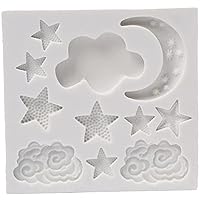 Star Moon Clouds Rainbow Shaped Silicone Fondant Molds,Candy Chocolate Mold for Polymer Clay DIY Crafting Cake Cupcake Topper Decor, 8.5*8cm