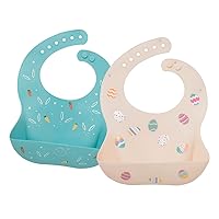 Little Dimsum Silicone Baby Bibs Soft Comfortable Baby Food Bibs Waterproof Feeding Bibs Toddlers Adjustable Silicone Bibs Baby with Food Catcher Easy Wipes Clean,Beige&Blue