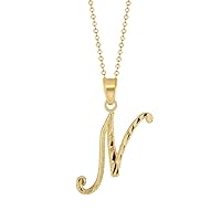 Initial Cursive Letter Pendant- 14K Yellow Gold Diamond Cut Necklace – A to Z Personalized Alphabet Name-Nice Jewelry Gift for Girls and Women’s – Available 16