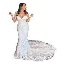 2024 Off Shoulder Mermaid Wedding Dresses for Bride Plus Size Petite Women Lace with Train Corset