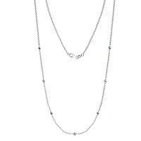 7 Station Blue Topaz & Natural Diamond Cable Petite Necklace 0.16 ctw 14K White Gold