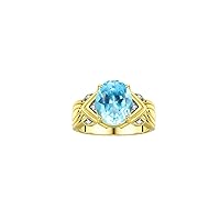 Rylos Ring with 12X10MM Gemstone & Diamonds – Striking Ring for Middle or Pointer Finger – Elegant Yellow Gold Plated Silver Jewelry for Women – Available in Sizes 5-13