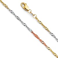 Solid 14k Yellow White Rose Gold Singapore Necklace Chain Twisted Link Tri Tone Fancy 1.8 mm 20 inch