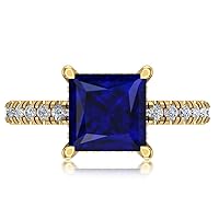 5.5 MM Princess Cut Simulated Blue Sapphire & 2 Carat Natural Diamond Solitaire Engagement Ring Gift for Women's (Blue & I-J Color, I2-I3 & VVS1-VVS2 Clarity)