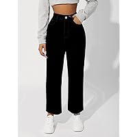 Jeans for Women High Waisted Zip Up Straight Leg Jeans Jeans (Color : Black, Size : X-Small)