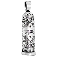 Sterling Silver Mezuzah Necklace Star of David Cut Outs 1 inch with 1mm Box Chain 16-30 inch