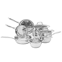 Amazon Basics Stainless Steel 11-Piece Cookware Set, Pots and Pans, Silver