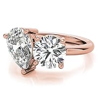 6.0 CT Toi Et Moi Moissanite Engagement Ring For Women Pear & Round Shape Moissanite Wedding Ring For Her Sterling Silver Antique Two Stone Vintage Anniversary Promise Gifts For Her