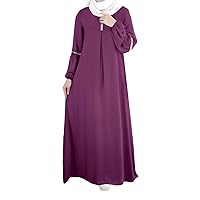 Long Sleeve Silk Dress, Vestidos Negros Elegantes Womens Muslim Dress Pakistani Kaftan Abaya Robe Full Length Prayer Robe Islamic Dubai Abaya Middle East Maxi Dress PP1 X-Large