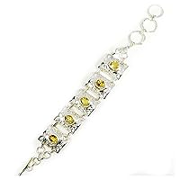 Natural Citrine Bracelet Bangle 925 Sterling Silver Yellow Oval Cut Handcrafted L 6.5-8 IN