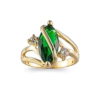 Marquise Emerald 1.50ct Cz Round Unique Engagement Ring 14k Yellow Gold Finish