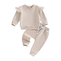 Infant Fall Winter Outfit Baby Girl Clothes Ruffles Long Sleeve Sweatshirt Romper Pants Newborn Spring Outfit