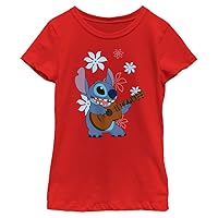 Disney Lilo Stitch Flowers Girl's Heather Crew Tee