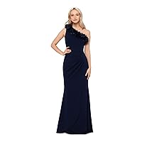 Xscape Womens Petites Pintuck One Shoulder Formal Dress Navy